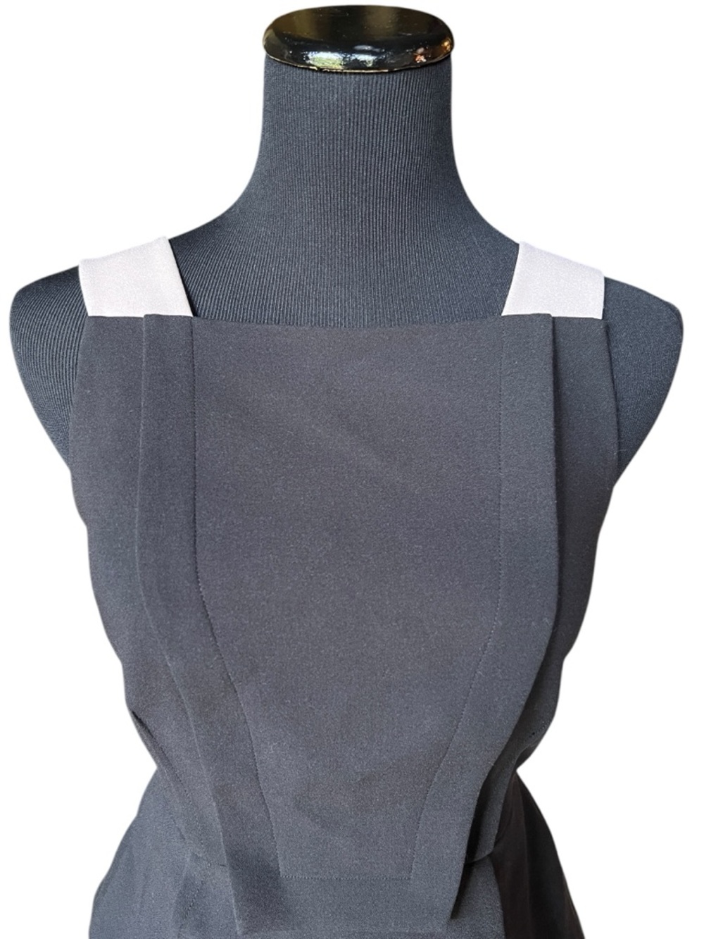 BCBGMAXAZRIA Marley Black Peplum Top XS Tan Strap Structured Sleeveless Blouse